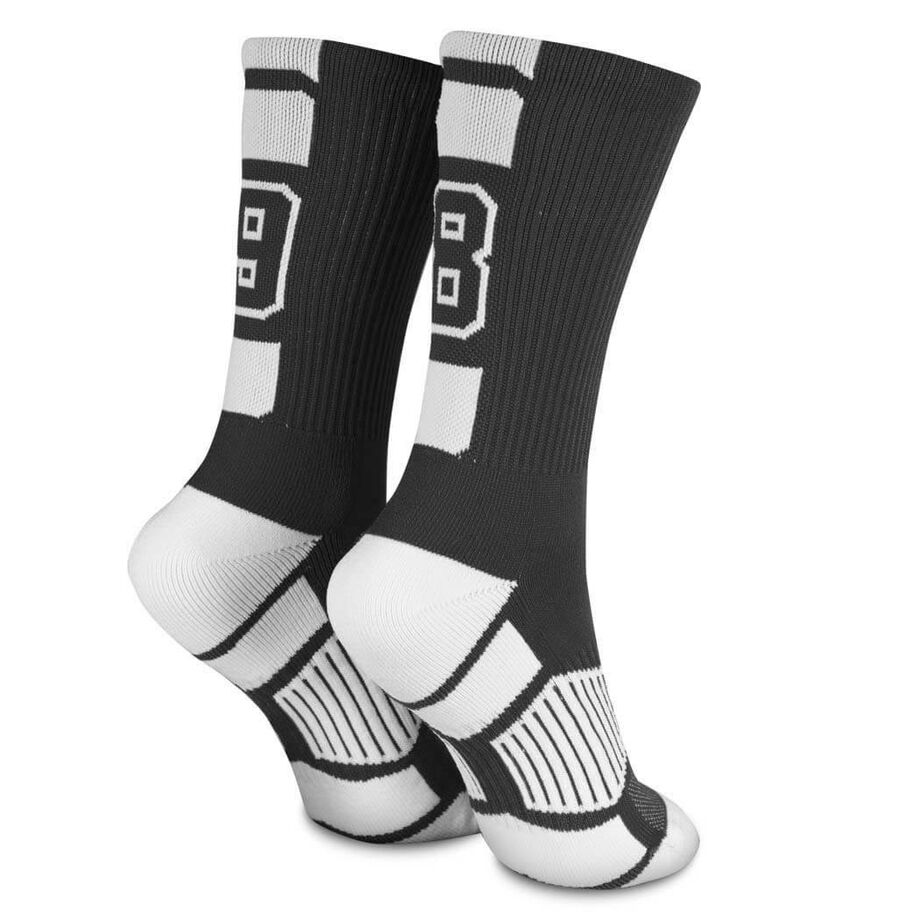 Colorfox Custom Teen Team Number Sports Mid Calf Crew Socks for Boys Girls 1 Pair Black Number Socks 